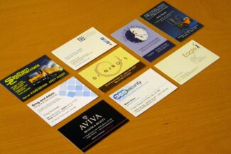 business cards on table